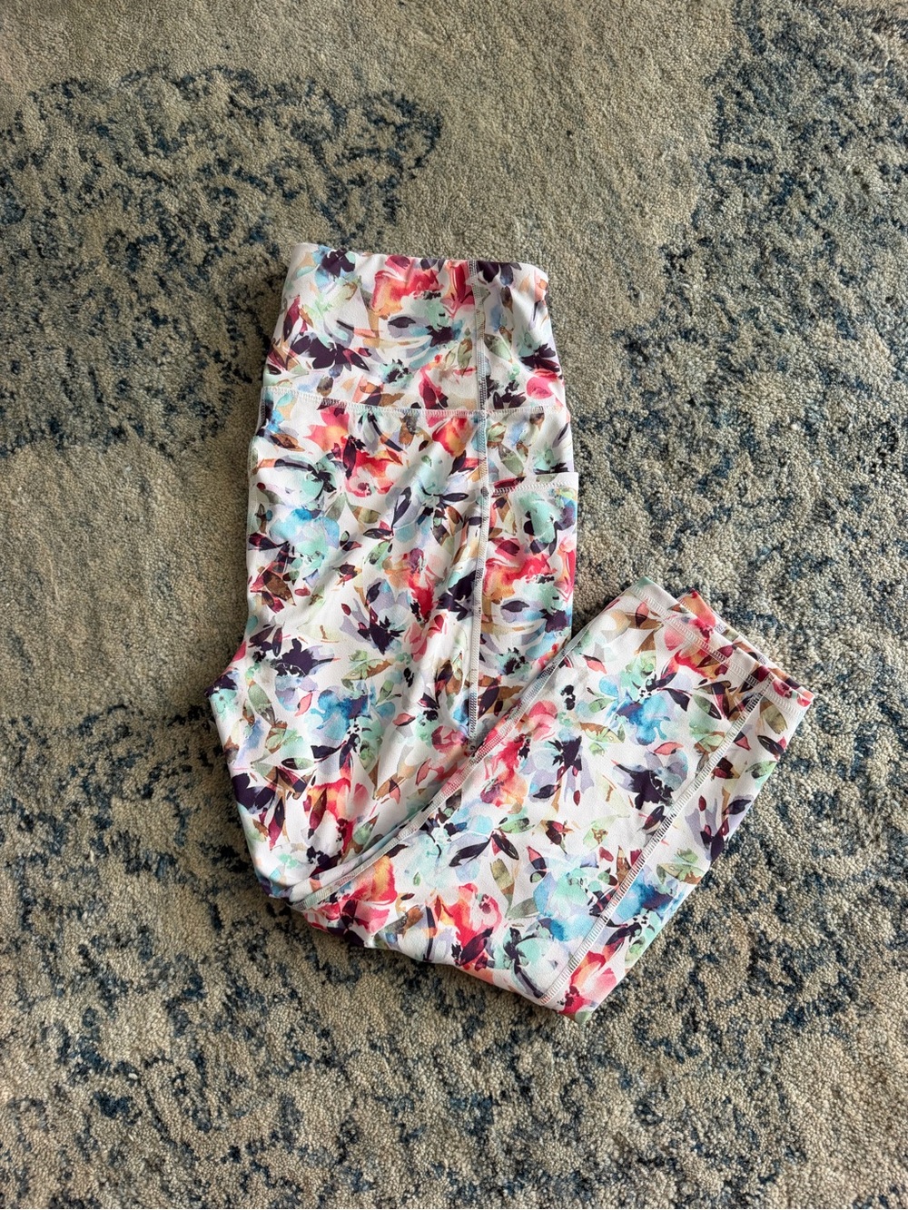 RBX White Multicolor Watercolor Floral Leggings